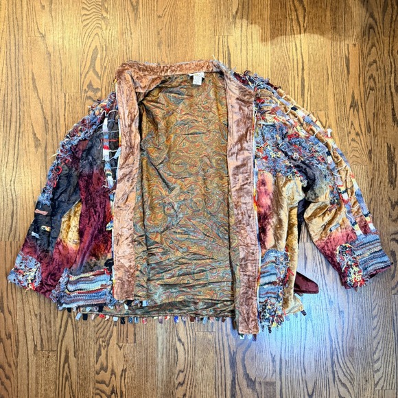 Sandy Starkman Wearable Art Jacket Velvet Wood Button Size 2XL Multi Color Rare - Picture 2 of 11